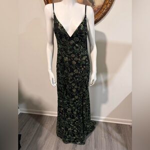 Anthropologie NWT Black and Green Floral Maxi Dress
